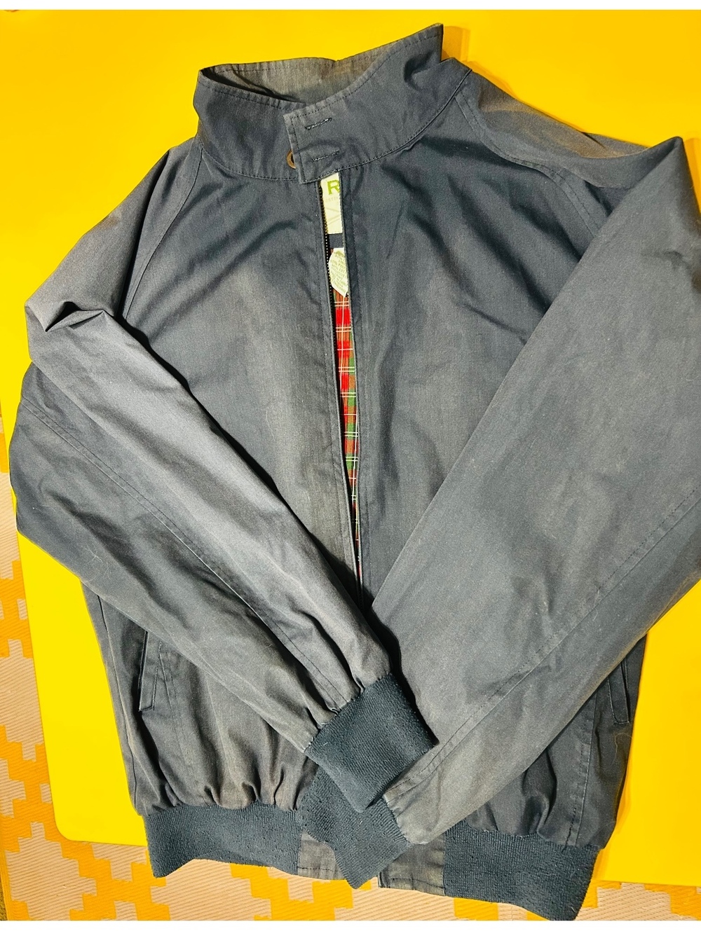 Orvis Mens Weatherbreaker Harrington Bomber Jacket Navy Plaid Lined Sz M